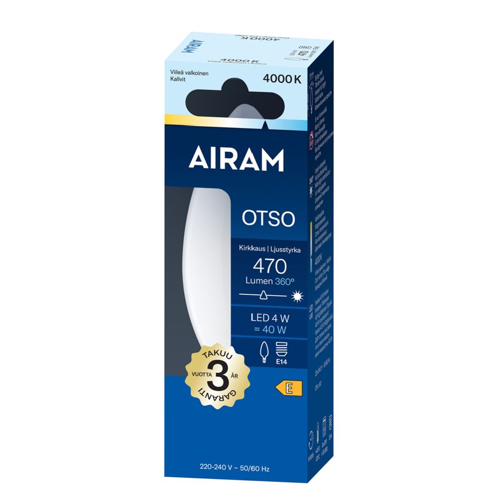 Airam Otso LED-kronljuslampa C35 E14 4 W 470lm 4000K