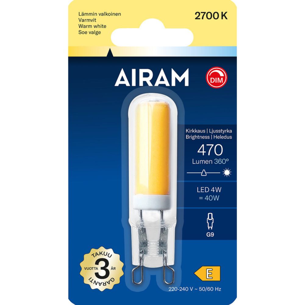 Airam LED-filamenttilamppu FG PO G9 4W 470lm 2700K himmennettävä