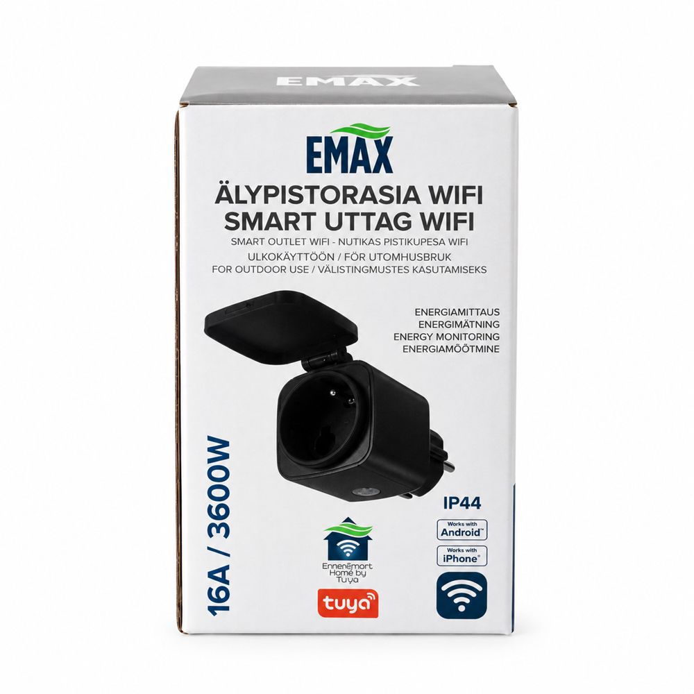 Emax Smart WiFi välistingimustesse mõeldud pistikupesa koos energiakulumõõtjaga 16A IP44