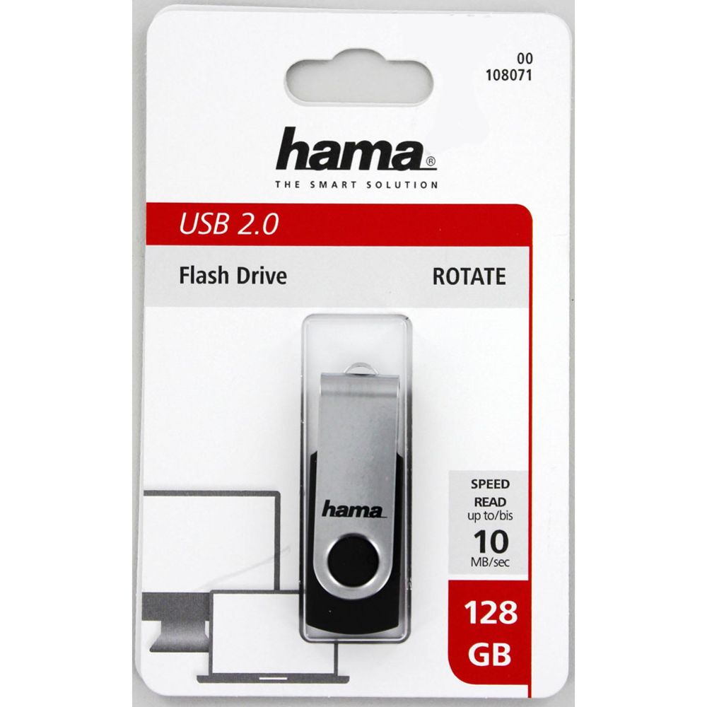 Hama Rotate muistitikku USB 128GB USB 2.0, 10 MB/s, musta/hopea