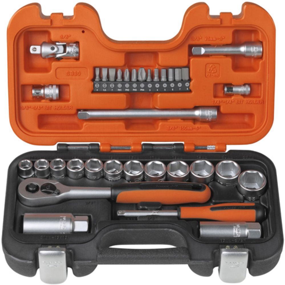 Bahco S330 33-osaline padrunikomplekt, 3/8", 10—22 mm