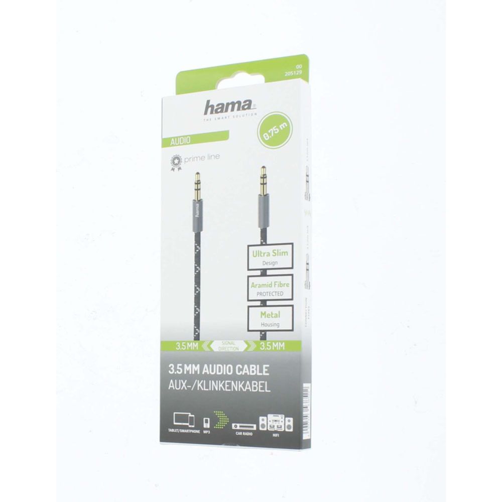 Hama Audiokaapeli, 3,5 mm uros - 3,5 mm uros, "Metal", 0,75 m