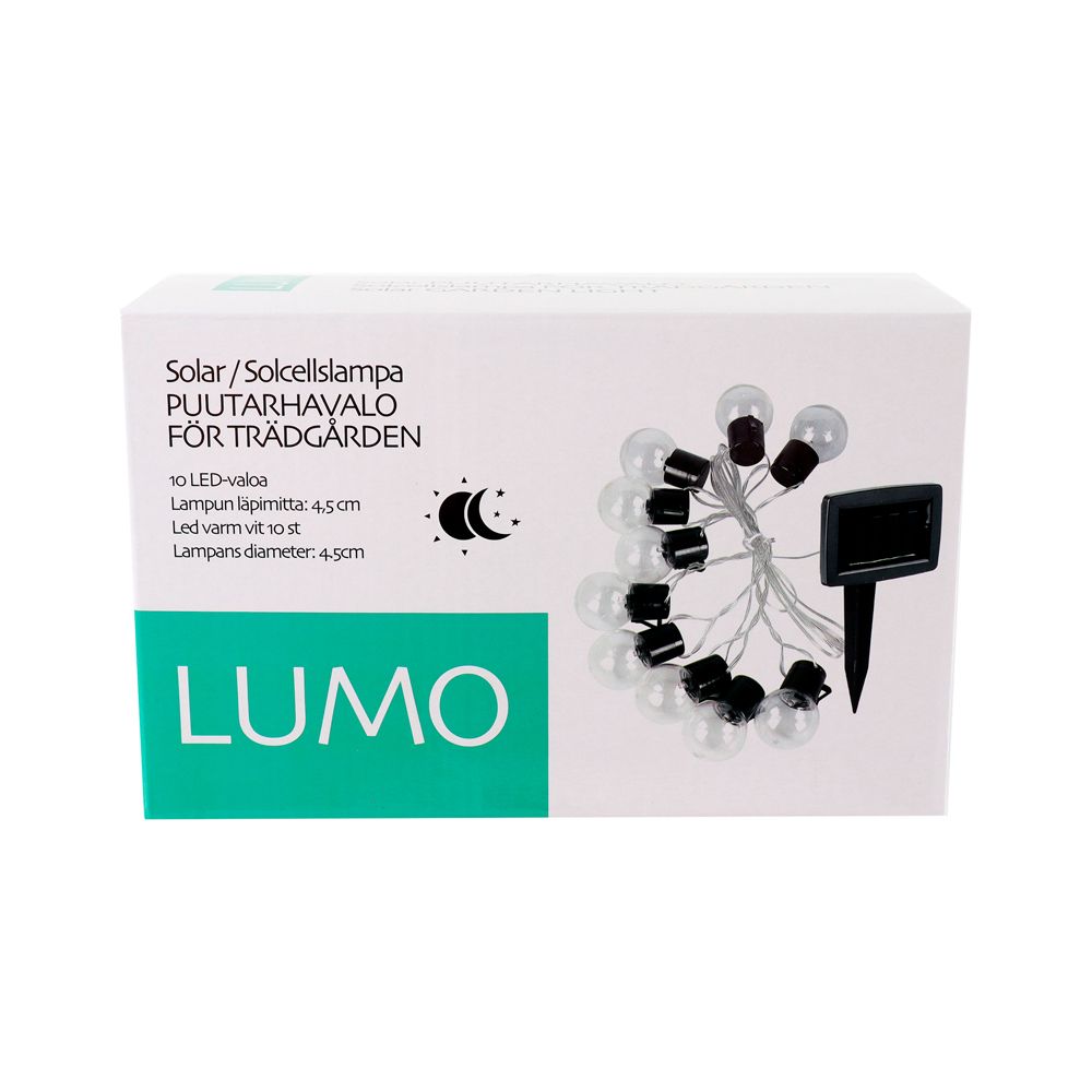 Lumo solar LED valosarja 10 lamppua 3,8 m