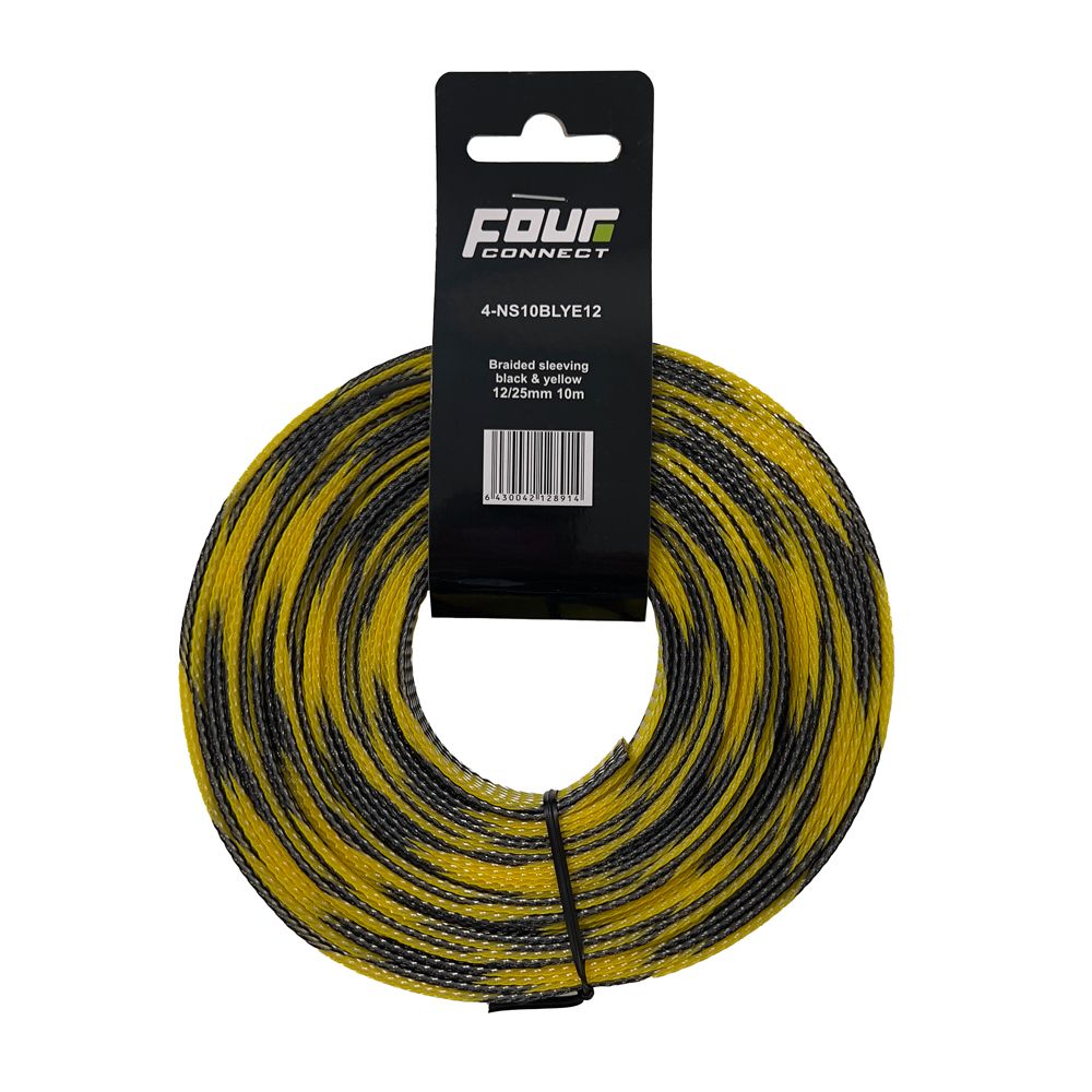 FOUR Connect nailonsukk, must-kollane, 12/25 mm, 10 m