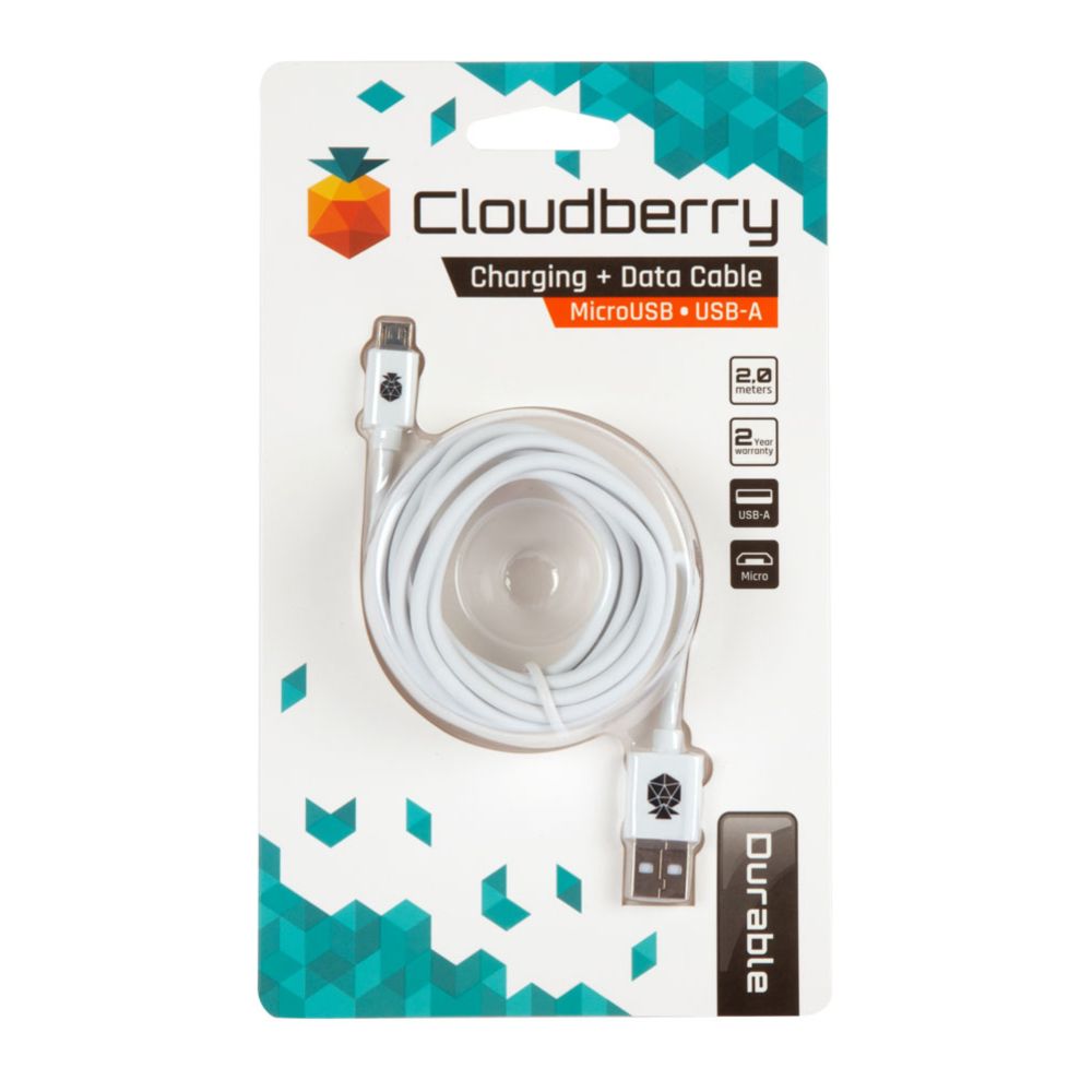 Cloudberry USB-A MicroUSB andmekaabel, valge, 2 m