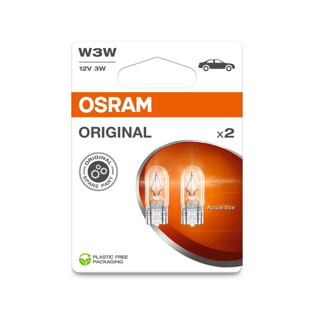 Osram glassockelbillampor 2-pack 12V 3W W3W (T10)