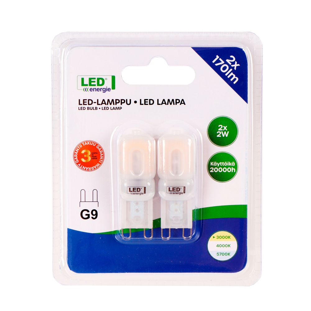 LED-lamp, G9, 2 W, 3000 K, 170 lm, 2 tk