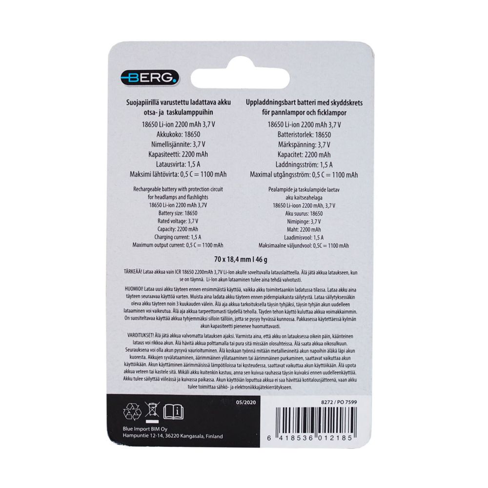 Berg 18650 Li-ion batteri 2200 mAh 3,7 V