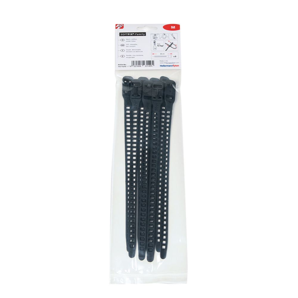HellermannTyton Softfix M öppningsbart buntband 260 x 11 mm, 8 st., svart