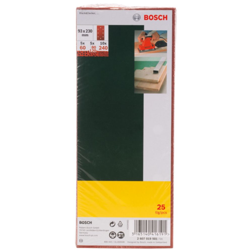 Bosch tasohiomakonnen hiomapaperi B+D 93 x 230 mm G60 - G240 25 kpl