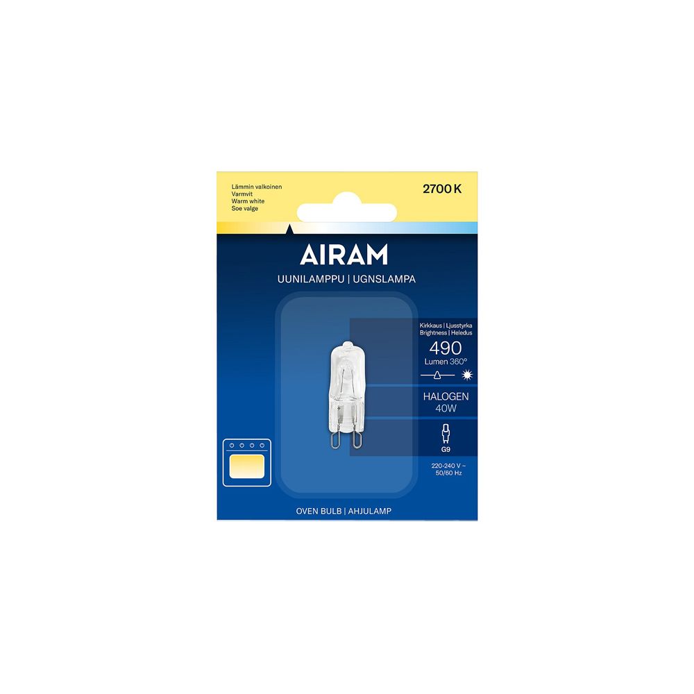 Airam ugnslampa halogen G9 40 W 2700 K 490 lm