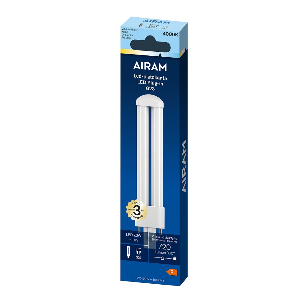 Airam LED sormilamppu G23 7,2 W 4000K 720 lm