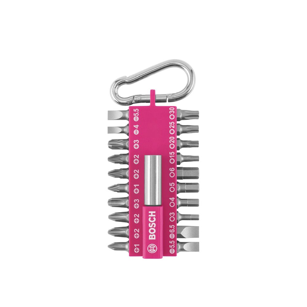 Bosch kruvikeeraja otsikute komplekt karabiiniga, 21 osa, fuksia