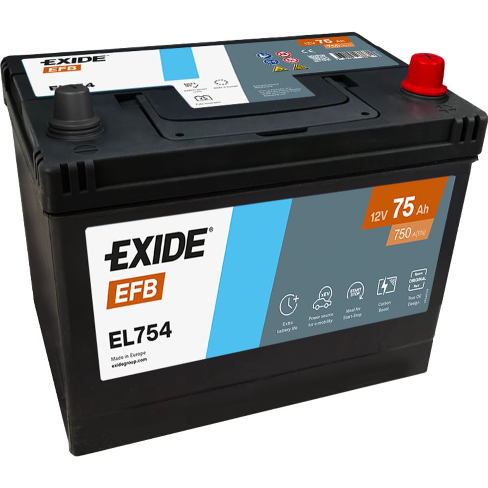 Exide EL754 batteri 75 Ah/750 A L270 x B173 x H 222 mm