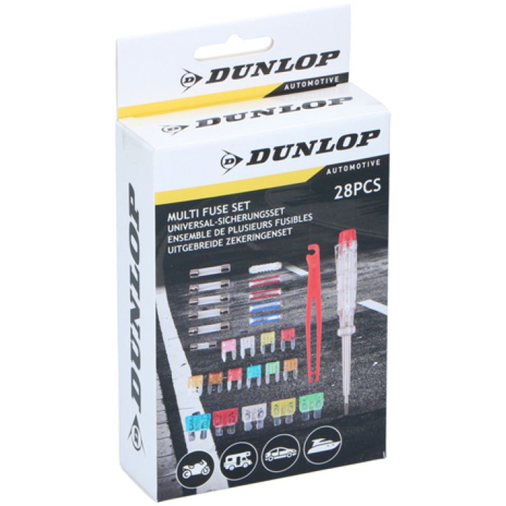 Dunlop universalsäkringssats med spänningsprovare och säkringsstift 28 delar