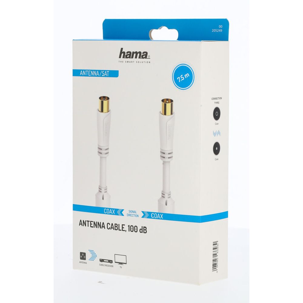 Hama antennikaabel Coax isane - Coax emane 7,5 m 100 dB valge
