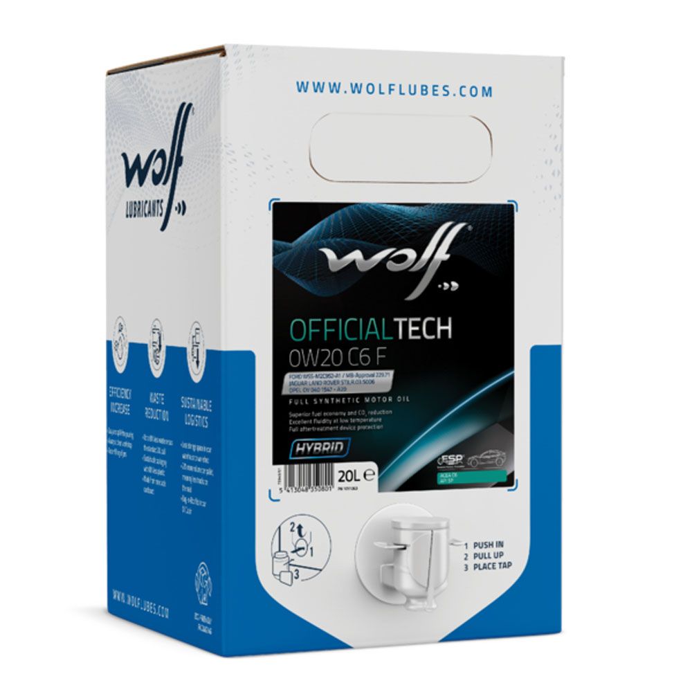 Wolf Officialtech 0W20 C6 F 20 l moottoriöljy BIB