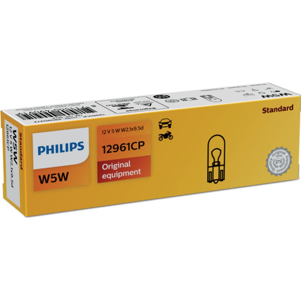 Philips klaassokliga pirn, 12 V, 5 W, W5W (T10), 10 tk