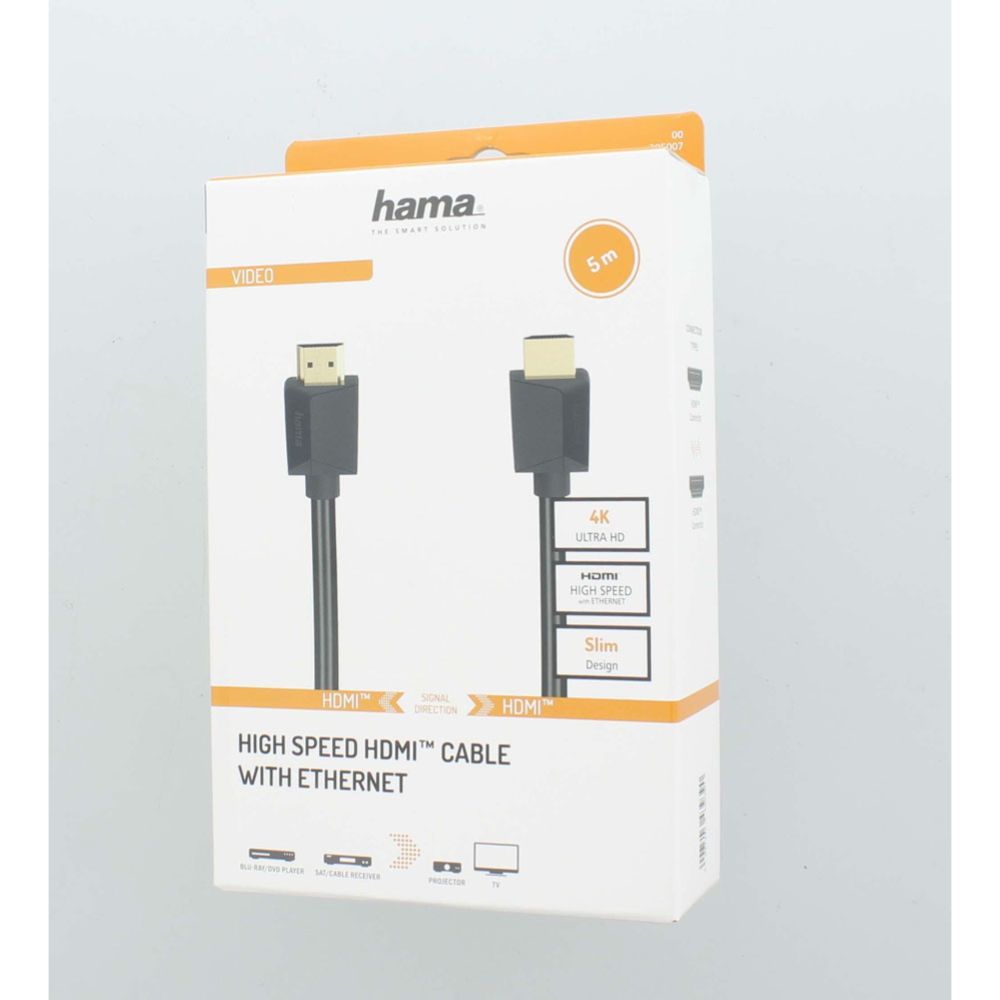 Hama HDMI-kaapeli, HDMI uros - HDMI uros, 4K, Ethernet, 5,0 m