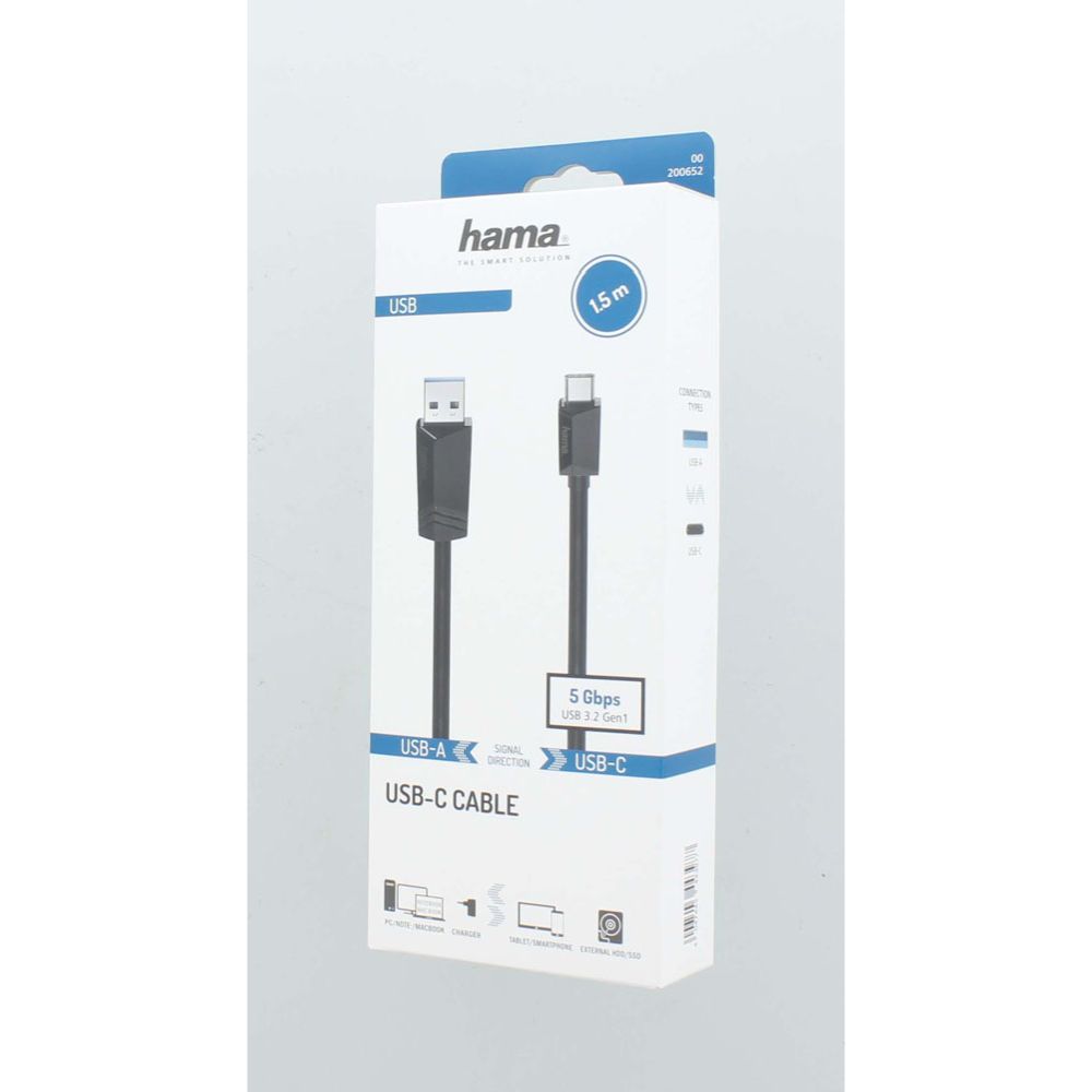 Hama USB-kabel, USB-A hane – USB-C hane, USB 3.2 Gen 1, 5 Gbit/s, 1,5 m