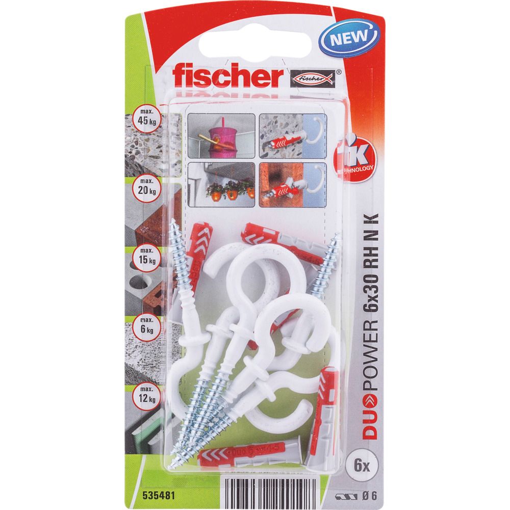 Fischer DuoPower universalplugg med krok 6 x 30 mm 6 st.
