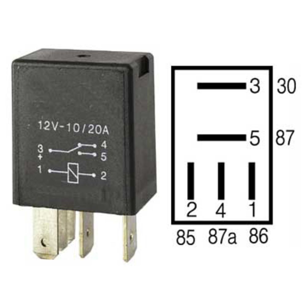 Mikrorelä 12 V/20 A 5-stifts växlande