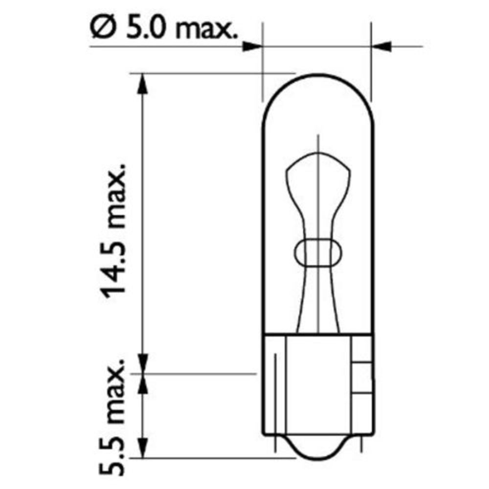 Philips glassockellampa 24V 1,2W W1,2W (T5) 10 st.