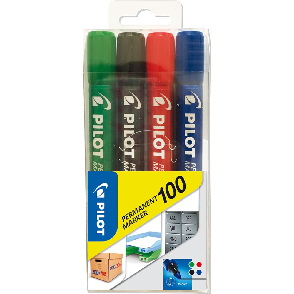 Pilot merkintäkynä Permanent Marker 100 värilajitelma 4 kpl