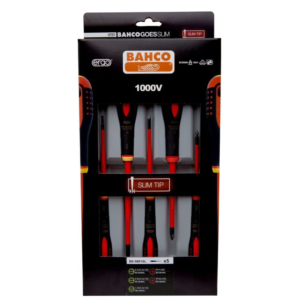 Bahco BE-9881SL Ergo Slim 5-osaline kruvikeerajate komplekt, VDE, 1000 V