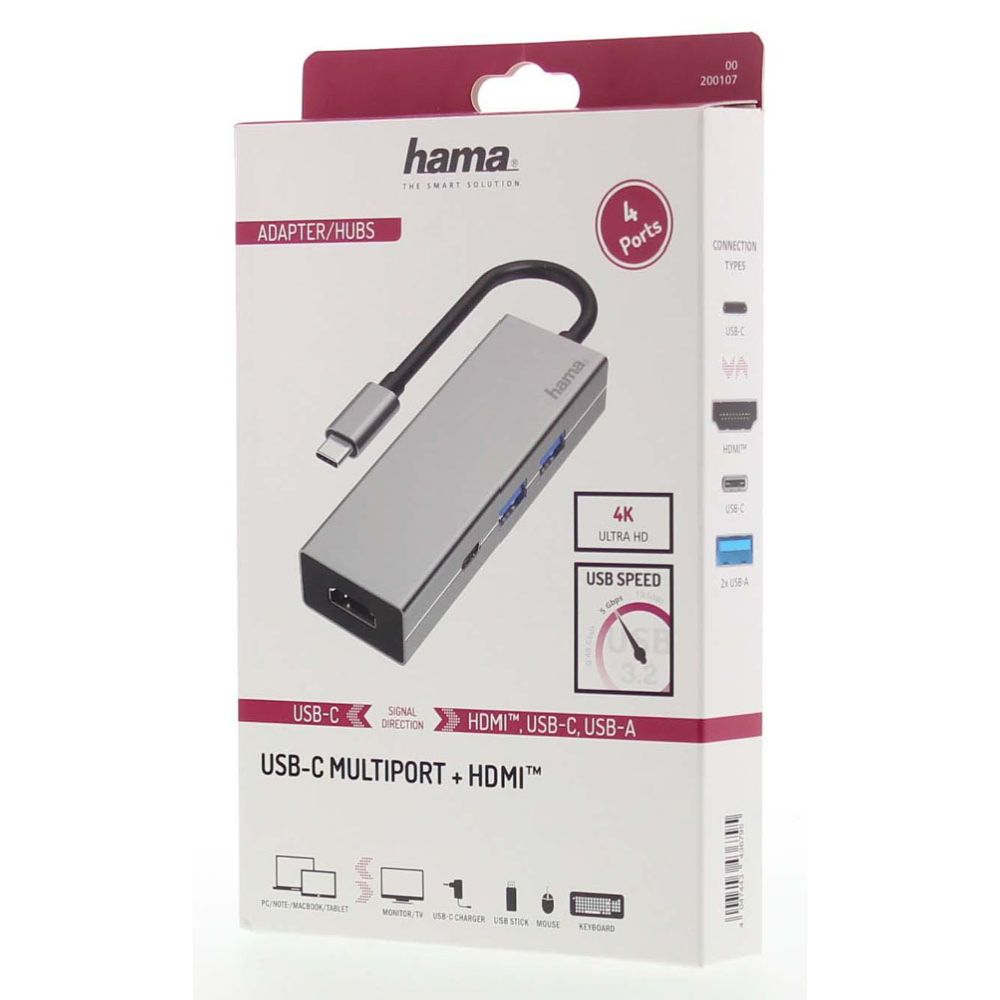 Hama USB-hubi, 4-porttinen, USB-C - 2 x USB-A/USB-C/HDMI, 5 Gbit/s