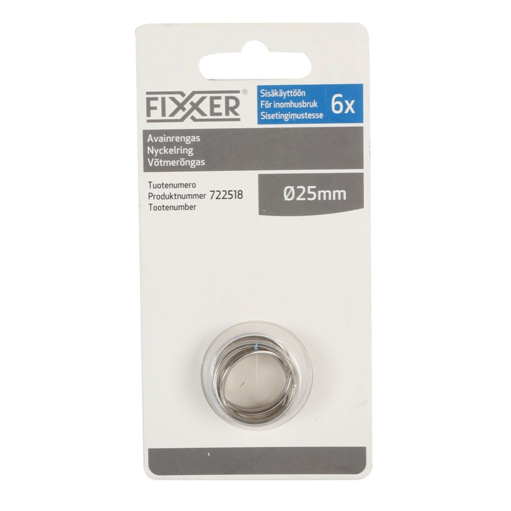 Fixxer® avainrengas niklattu 25 mm 6 kpl