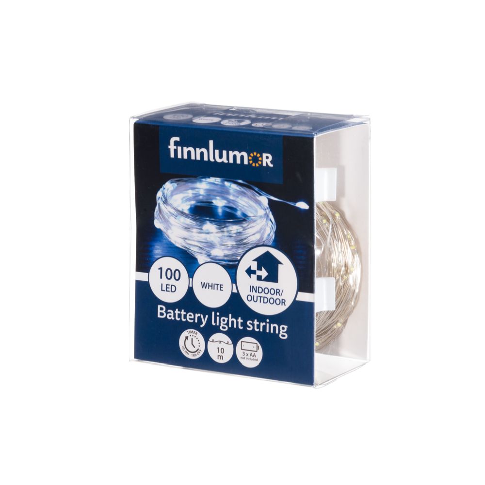 Finnlumor 100 micro-LED ljusslinga utomhus 3 x AA 10 m