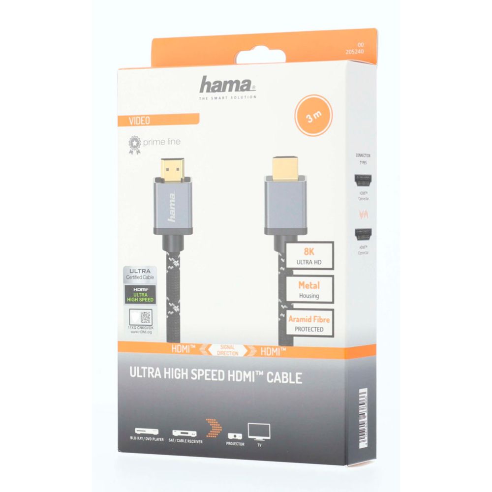 Hama HDMI-kaapeli, HDMI uros - HDMI uros, "Metal", 8K, Ethernet, 3,0 m