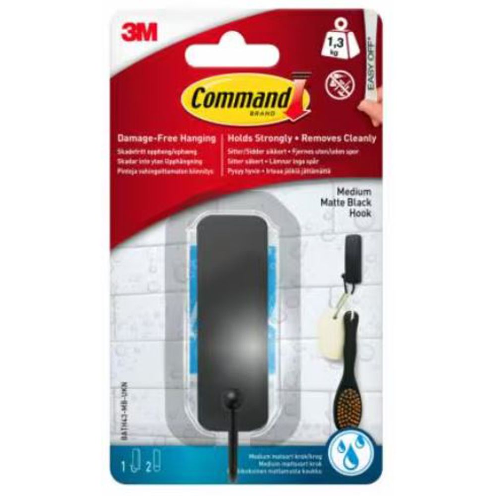 3M Command BATH43 suur universaalne vannitoanagi, matt must, < 1,3 kg