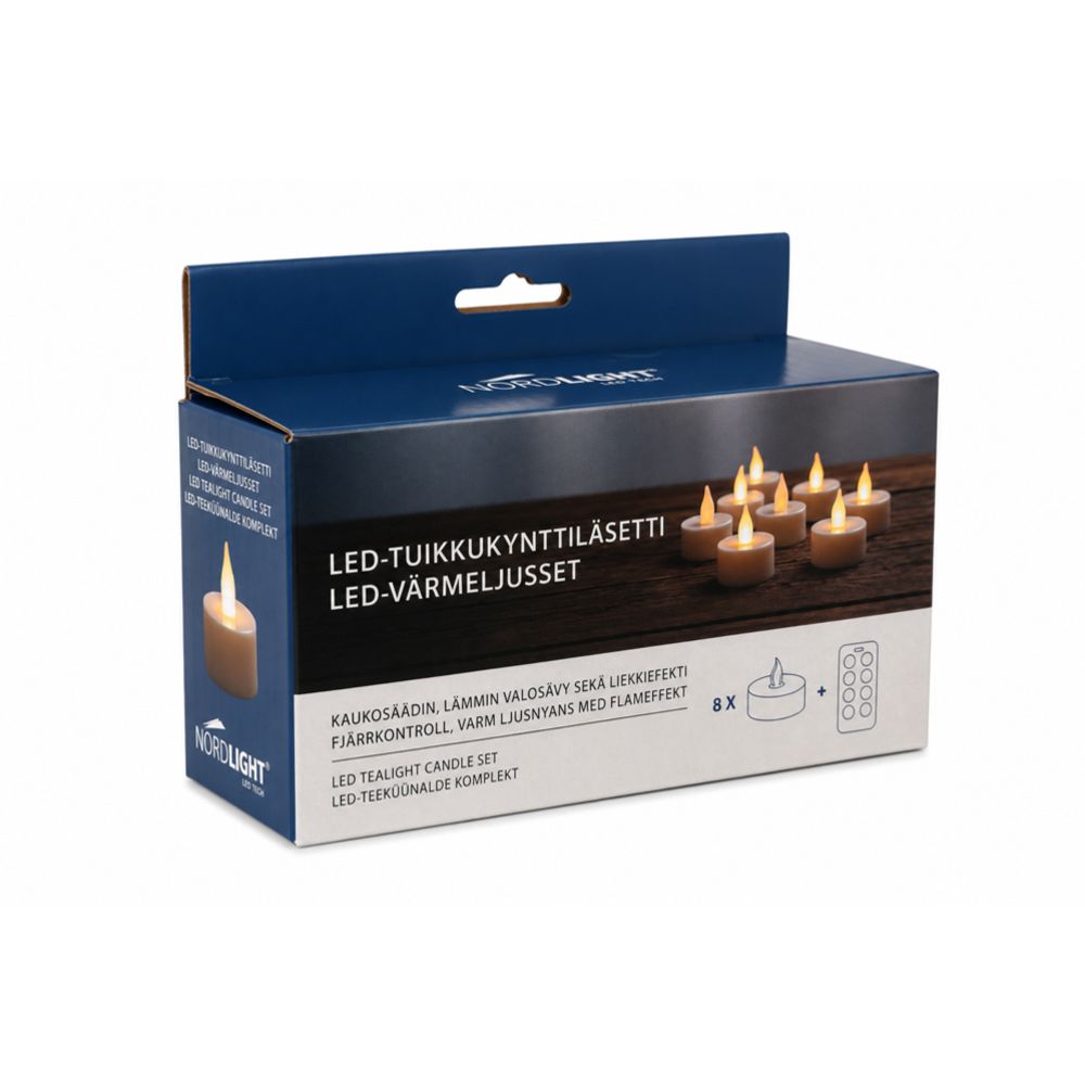 NordLight LED-teeküünalde komplekt koos kaugjuhtimispuldiga, 8 tk