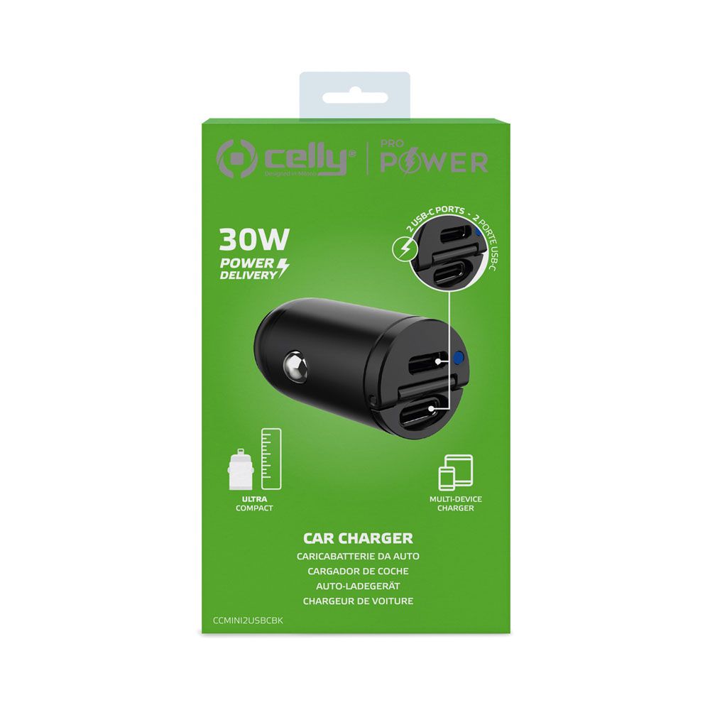 Celly autolaturi mini 2 x USB-C 30 W