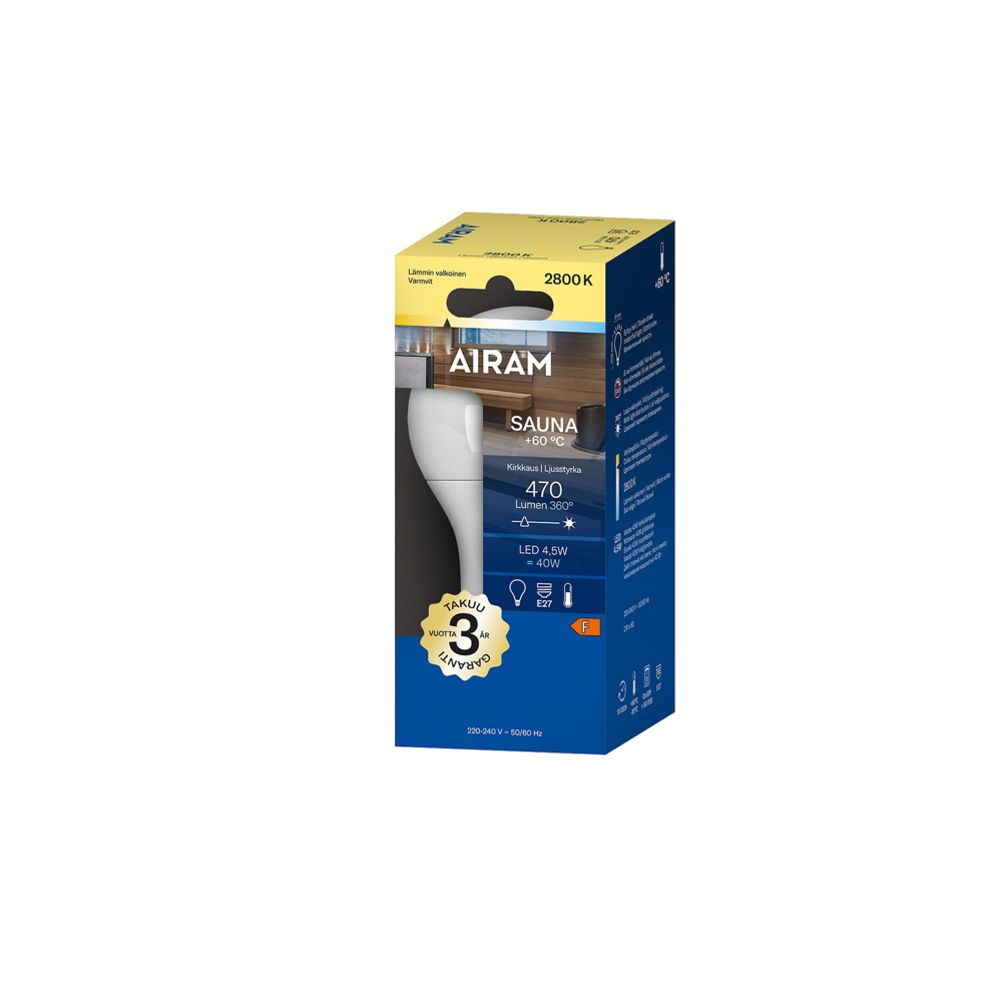 Airam LED saunalamppu E27 4,5W 2800 K 470 lm