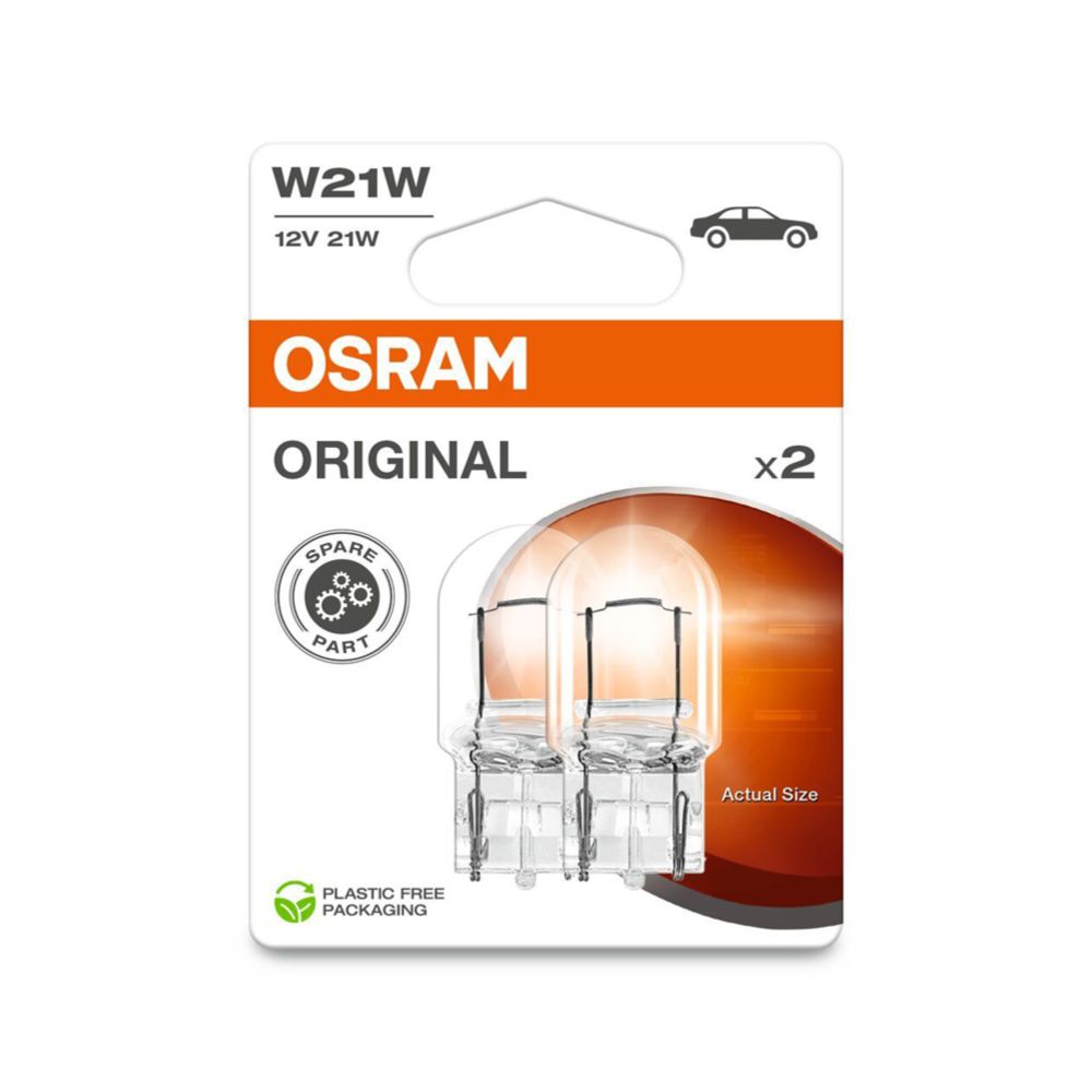 Osram glassockelbillampor 2-pack 12V 21W W21W (T20)