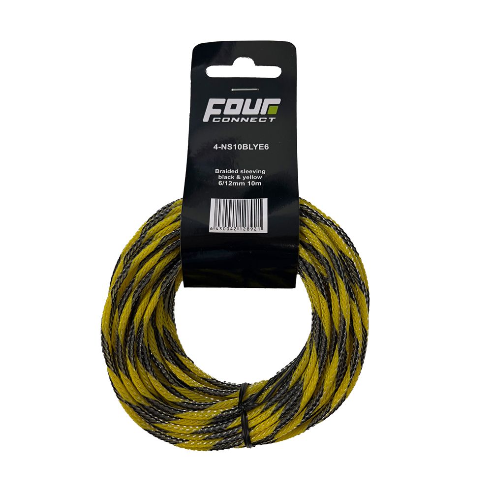 FOUR Connect nylonsukka musta-keltainen 6/12 mm, 10 m