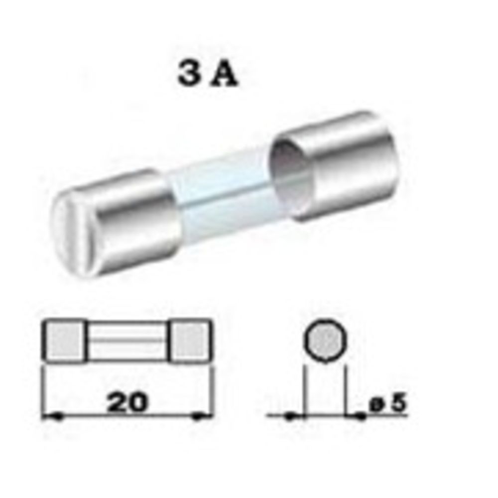 Glassäkring 3 A 5 x 20 mm 5 st. 12/24 V