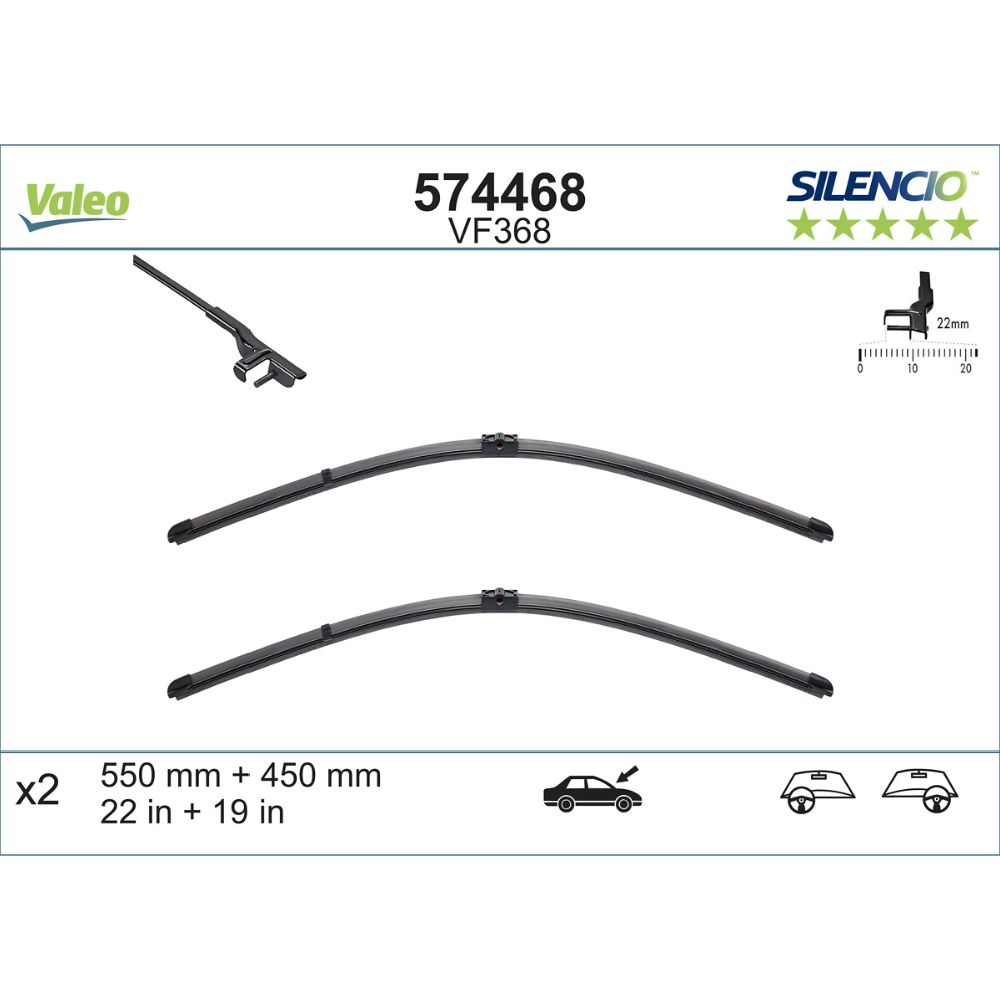 Valeo Silencio FB VF368 pyyhkijänsulkapari 55 + 45 cm
