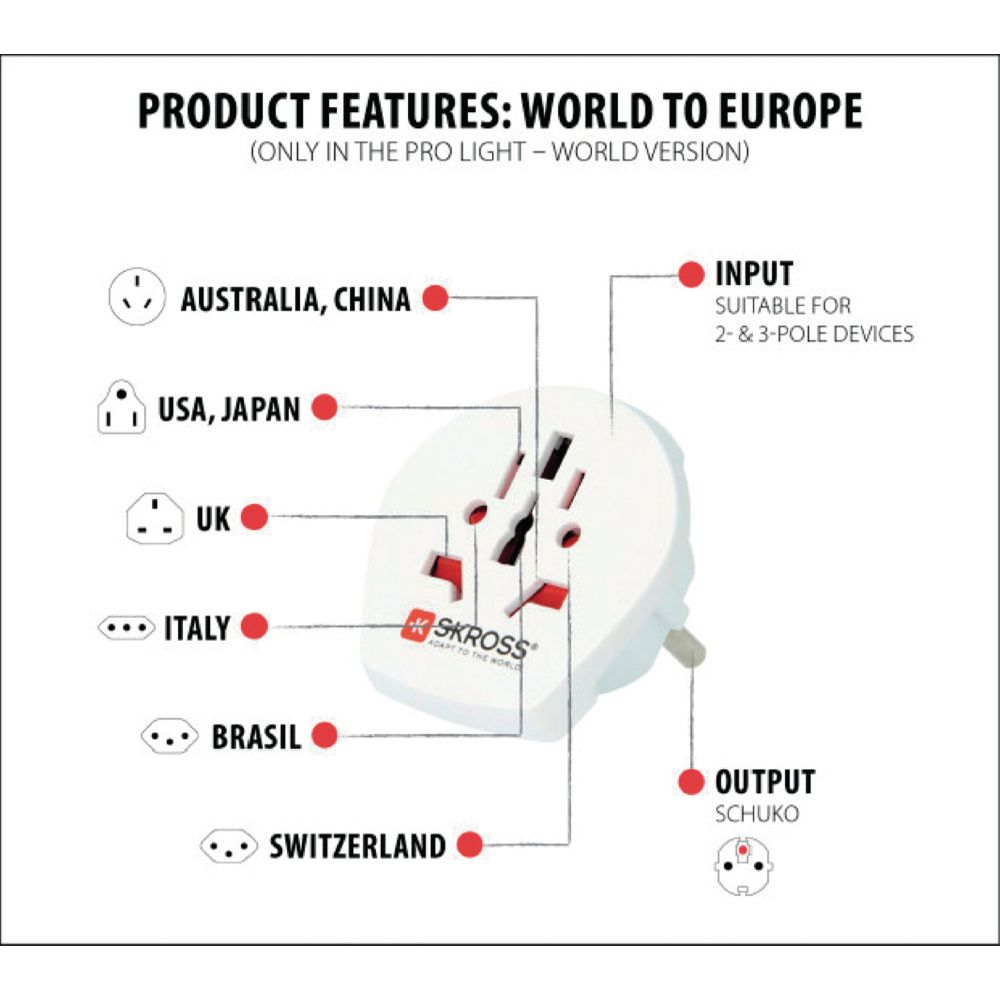 Skross reisiadapter maailm -> Euroopa