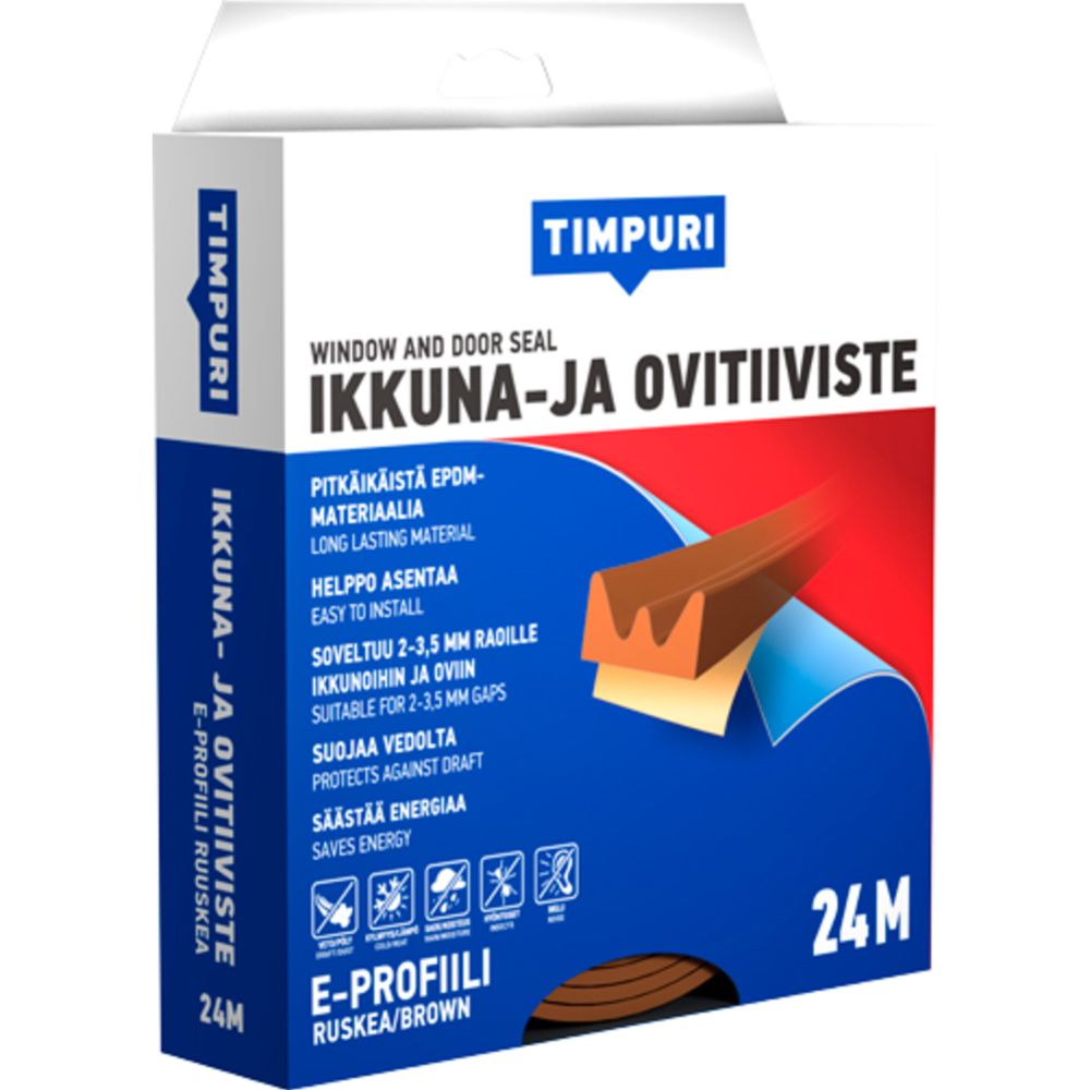 Timpuri tätningslist för fönster och dörr E-profil 24 m brun