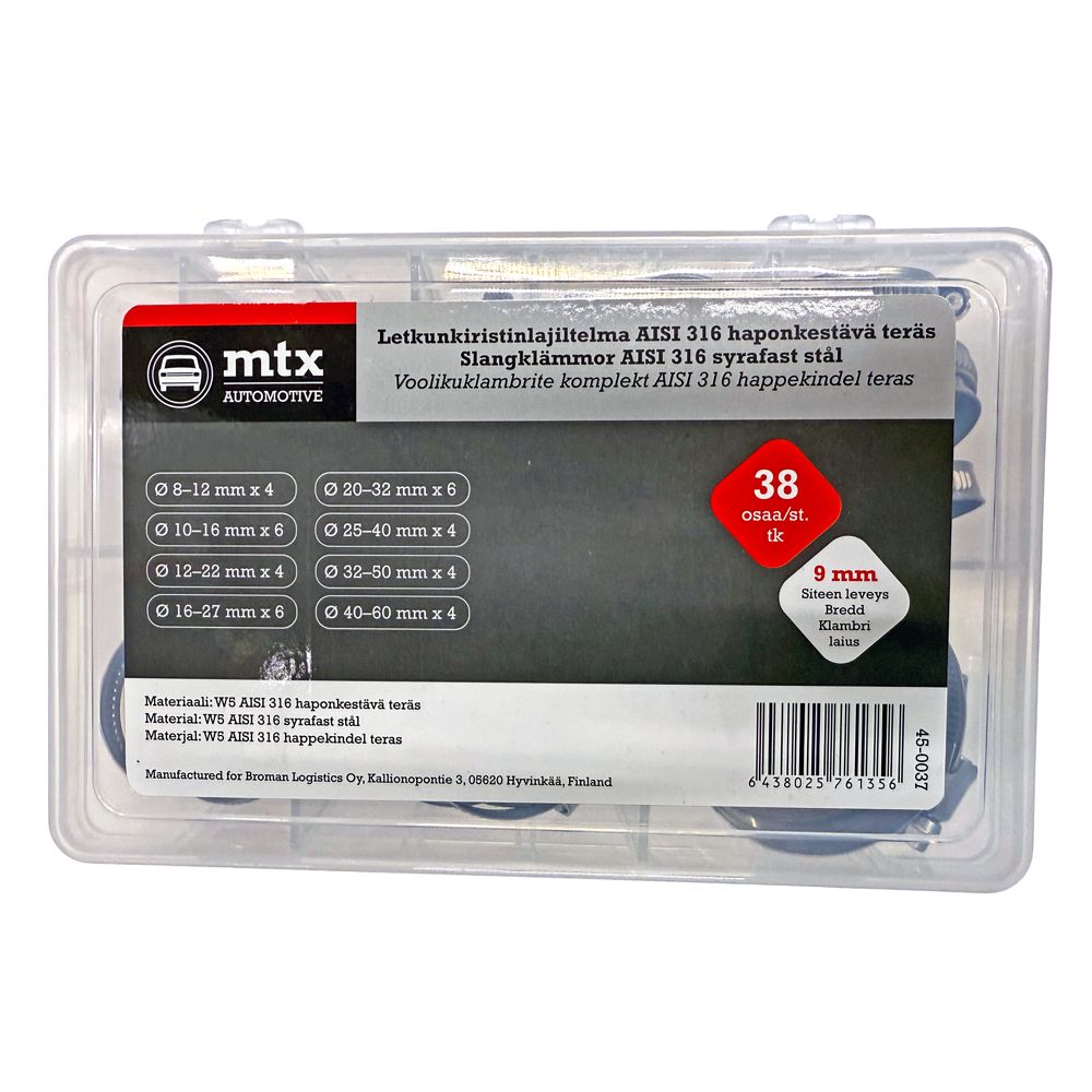 MTX Automotive letkunkiristinlajitelma AISI 316 38-osaa