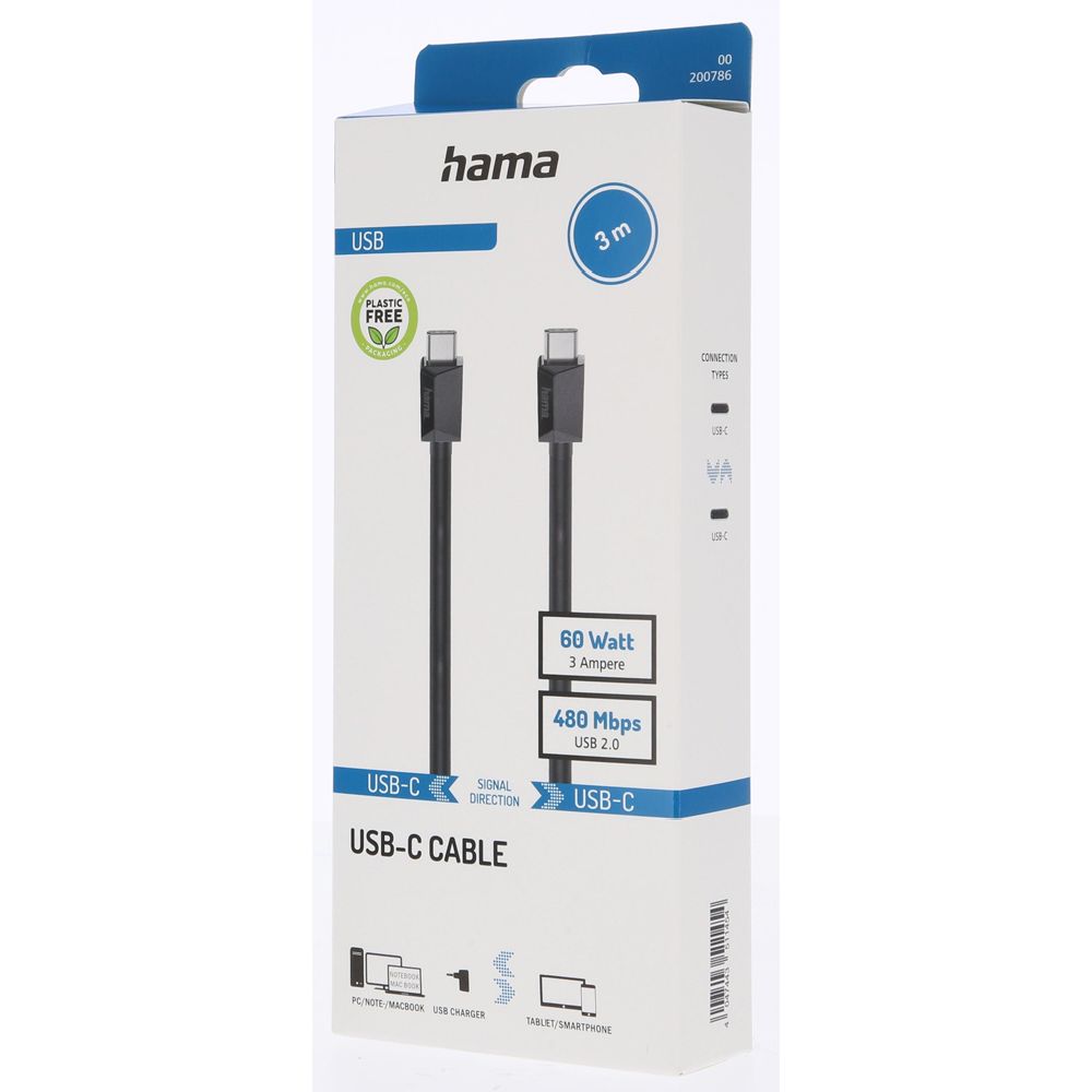 Hama USB-C kaabel, 480 Mbit/s, 3 A, 3,0 m