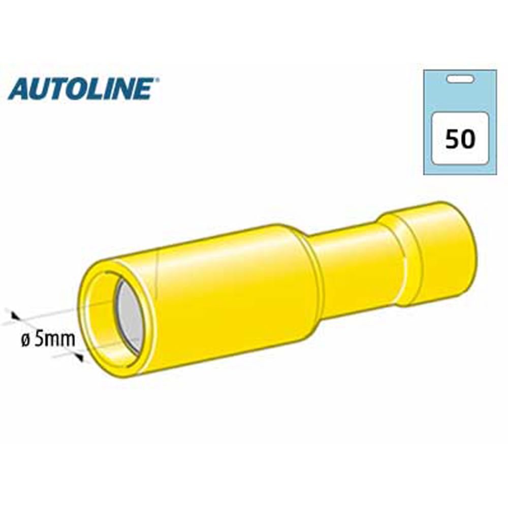 Pistokeliitin pyöreä naaras keltainen 50kpl