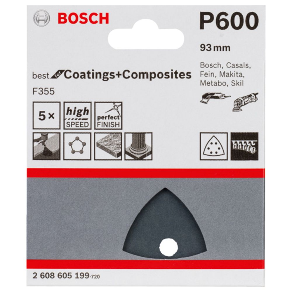 Bosch lihvkolmnurk kõvale materjalile 93 mm K600 5 tk