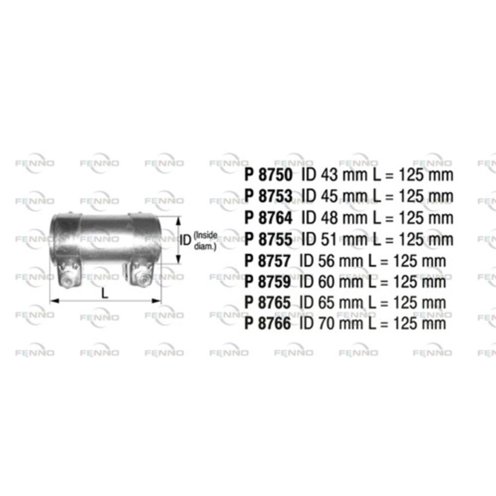 Väliholkki kiristimillä sisä-ø70 mm pituus 125 mm