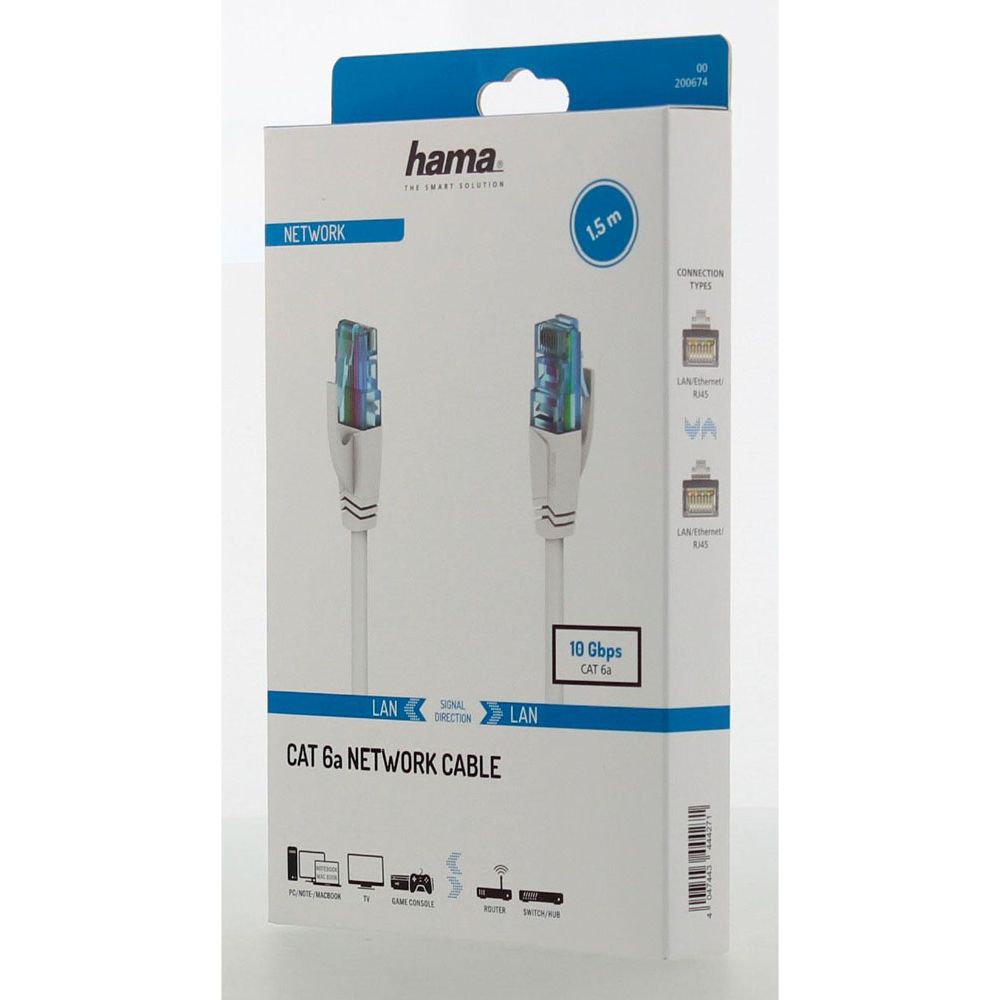Hama nätverkskabel, CAT-6a, RJ45 hane – RJ45 hane, U/UTP, 1,5 m