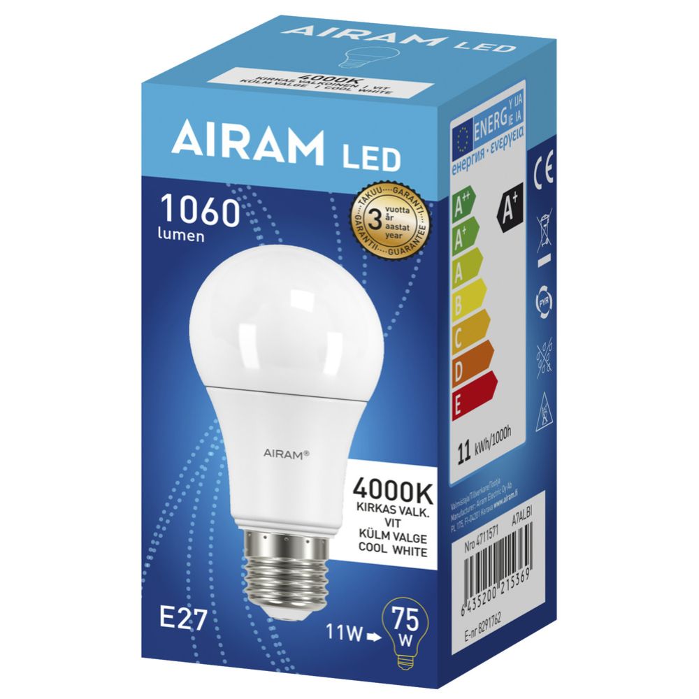 Airam LED-ümarlamp, E27, 10,5 W, 4000 K, 1060 lm